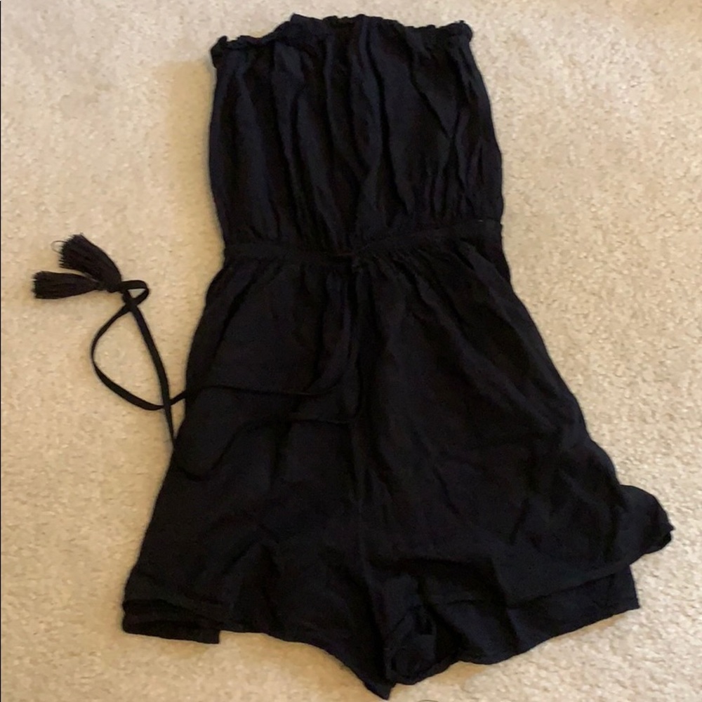 Black short strapless jumpsuit romper